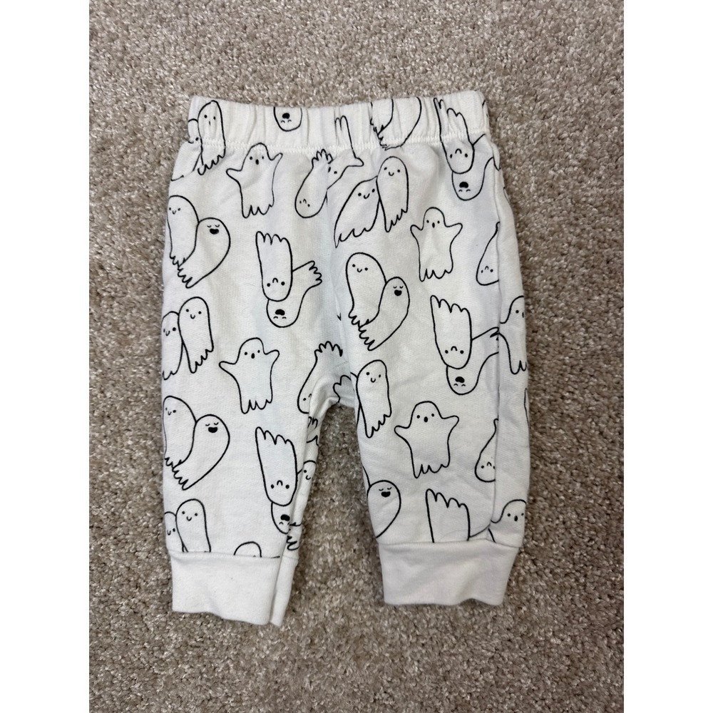 Baby Ghost Print Joggers White Black Elastic Waist Halloween Pants